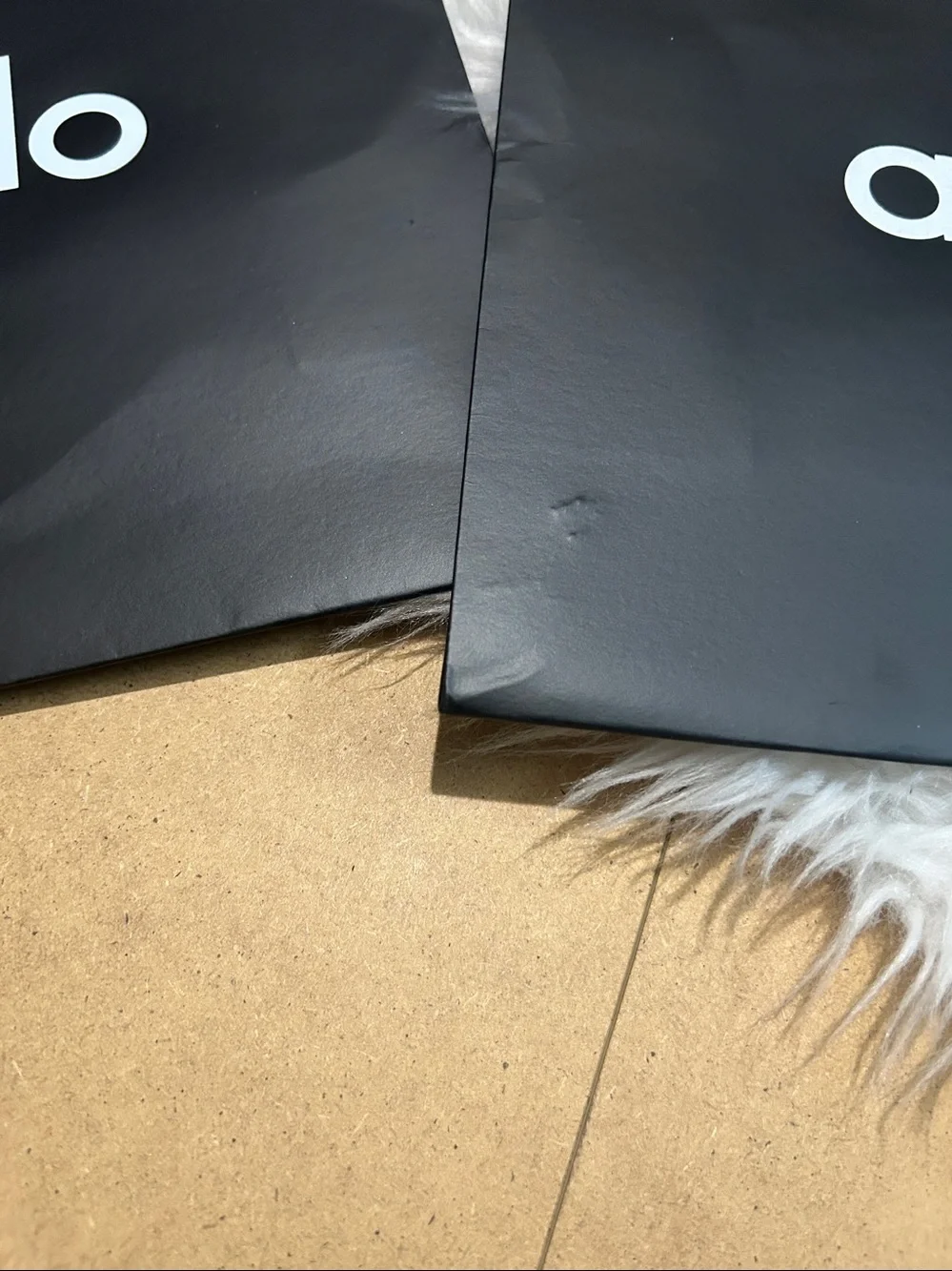 A/O shopping paper bag in black with ribbons handle lot of two 8”x10”